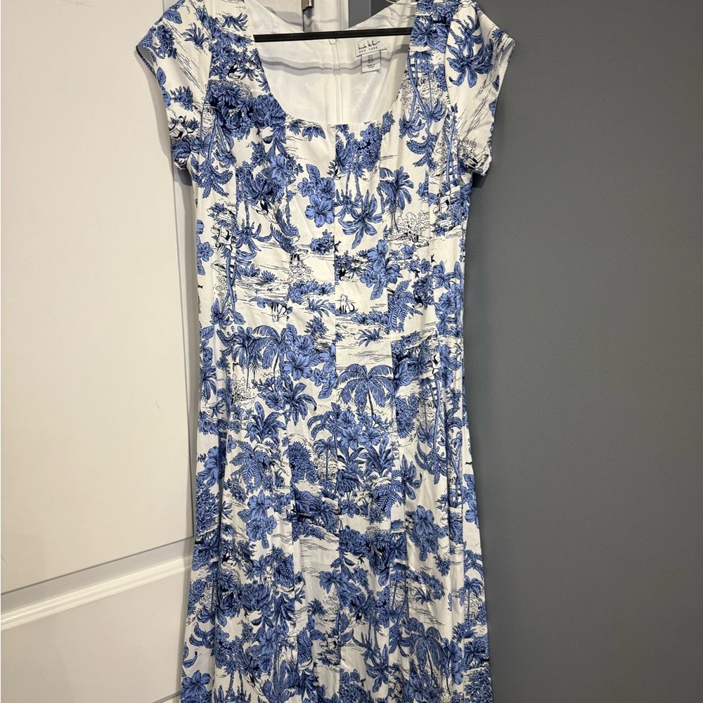 Nicole Miller Blue Floral Print Midi Dress Sz:2